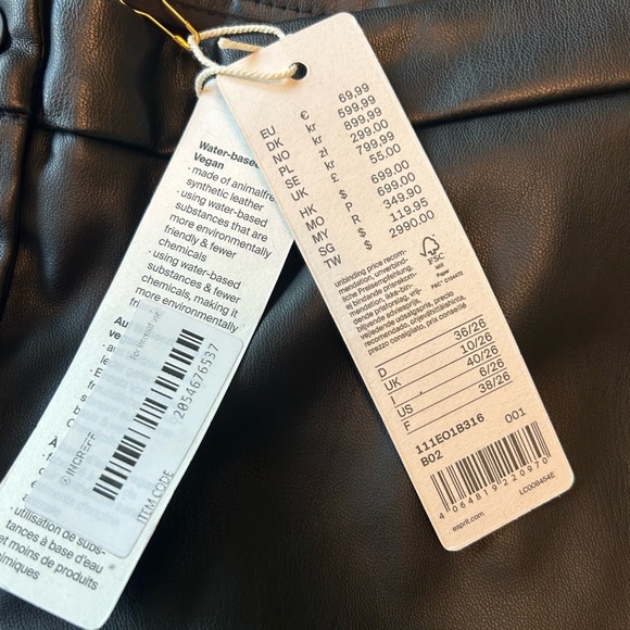 NWT Esprit Women’s Faux Leather Pants Size 6 Straight Leg Black Biker Rocker - Picture 11 of 11